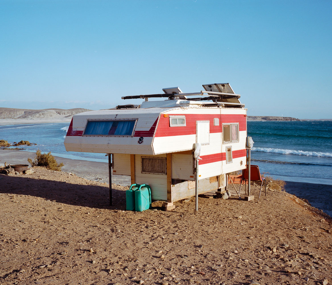 Camper parked on the beach in Baja, Mexico