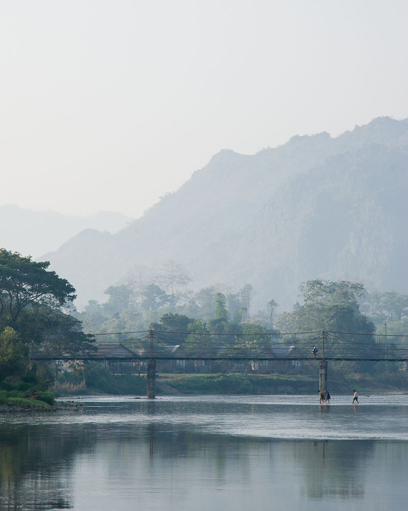 Bridge and Namsong river in Vang Vieng, Laos