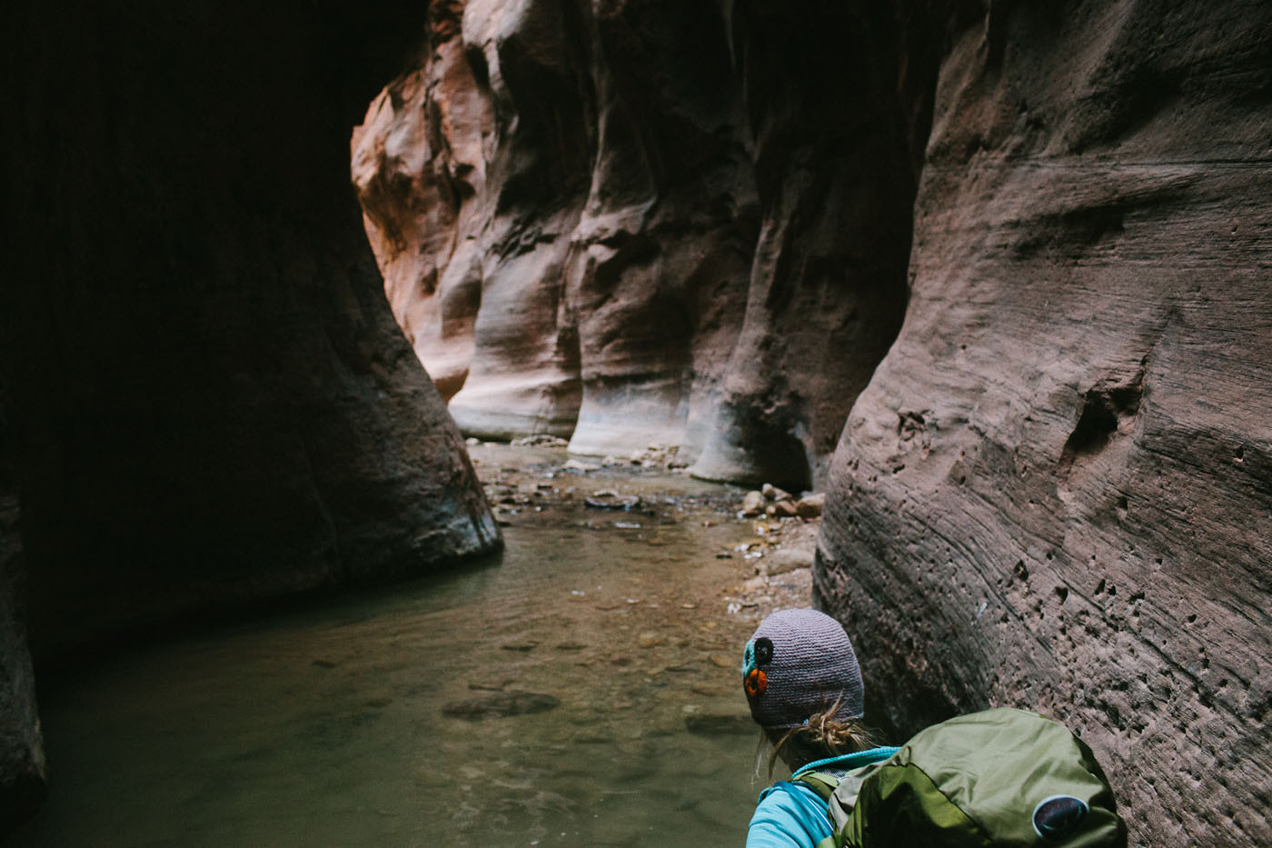 Emily Ayres hiking in the Zion Narrows, Zion National Park, Utah