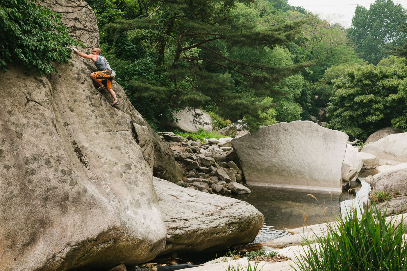 Dave McAllister climbs Vertical Twister at the Riverbeds in Bukansan National Park, South Korea